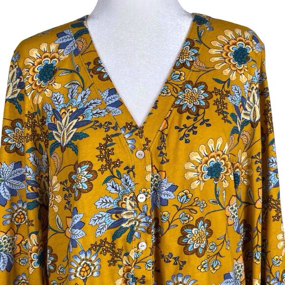SOFT SURROUNDINGS Lorna Button Front Top Size 1X Golden Floral Long Sleeve Boho - Picture 6 of 16